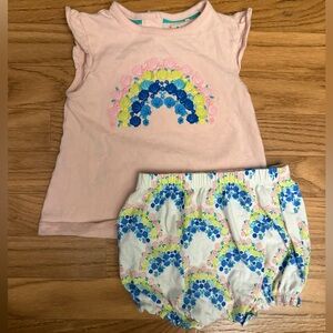 EUC 12-18m Baby Boden Ruffle Jersey Playset Coconut Milk Rainbow Seashells